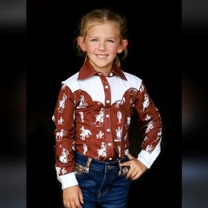 RANCH DRESS'N Fallon Taylor "Buckaroo" brown & white Performance rodeo shirt XL